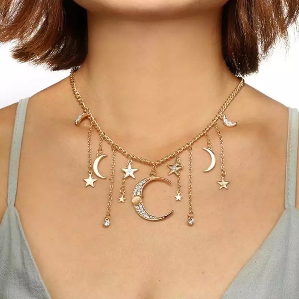 Bohemian Moon & Stars Crystal Necklace - Picture 6 of 16